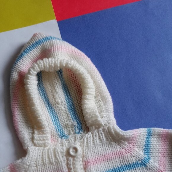 Vintage Youth Handmade Bubble Gum Striped Crocheted Cardigan Sweater SIZE: S - Picture 5 of 6